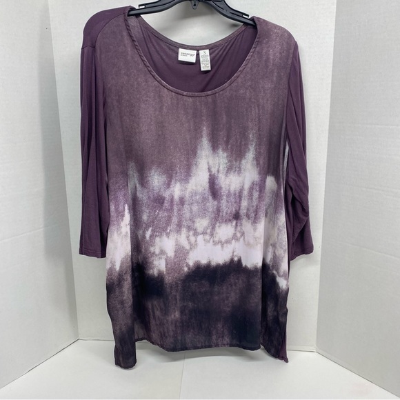 Chicos Zenergy Silky Purple White Abstract Print Size 3=Large 3/4Sleeve Pullover - Picture 1 of 9